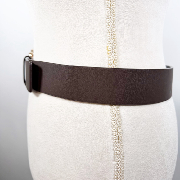 Zara Wide Statement Belt Brown Faux Leather Artsy Gold Tone Buckle Boho Size M - Picture 6 of 9
